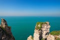 Beautiful landscape on the cliff of Etretat, cliff and beach. Coast of the Pays de Caux area in sunny spring day.