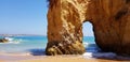 Beautiful landscape: cliffs in turquoise Atlantic ocean on beach Pinhao, Lagos, Portugal