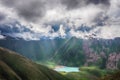 Beautiful landscape with clouds over mountains and lake. Nature landscape. Royalty Free Stock Photo