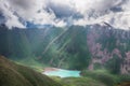 Beautiful landscape with clouds over mountains and lake. Nature landscape. Royalty Free Stock Photo