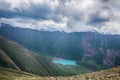 Beautiful landscape with clouds over mountains and lake. Nature landscape. Royalty Free Stock Photo