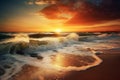 Beautiful landscape with Colorful Ocean Wave sea sunset on beach light and clouds on background summer mood, generative AI