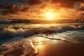 Beautiful landscape with Colorful Ocean Wave sea sunset on beach light and clouds on background summer mood, generative AI