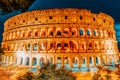 Beautiful landscape of the Colosseum in Rome- one of wonders of the world  in the evening time. Italy Royalty Free Stock Photo