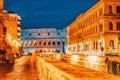 Beautiful landscape of the Colosseum in Rome through street Via degli Annibaldi  in the night time Royalty Free Stock Photo