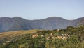 Panoramic view of colorful houses and green muntains in Coroico, Bolivia.