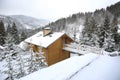 Beautiful landscape with cottage on snowy winter day Royalty Free Stock Photo