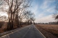 Beautiful landscape of country side road with trees in winter time at sunset. Azerbaijan, Caucasus, Sheki, Gakh, Zagatala Royalty Free Stock Photo