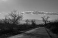 Beautiful landscape of country side road with trees in winter time at sunset. Azerbaijan, Caucasus, Sheki, Gakh, Zagatala Royalty Free Stock Photo