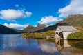 Beautiful landscape Cradle mountain and boat shed on lake Dove Royalty Free Stock Photo