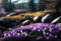 Beautiful landscape of Crocus flowers Garden, nature background. a breathtaking sight to behold. Royalty Free Stock Photo