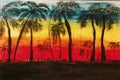 Brilliant dawn colors & palm trees landscape