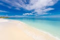 Beautiful landscape of the deserted Indian ocean sandy beach, Maldives. Idyllic summer nature scene