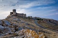 Beautiful landscape of Enisala old stronghold/citadel with cloudy sky and rocks