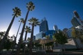 Beautiful landscape evening light over the palm trees, blue sky background in Perth city CBD Royalty Free Stock Photo