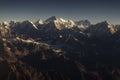 Beautiful landscape with Everest Peak in background at sunrise, view from above. Himalaya Mountains, Nepal Royalty Free Stock Photo