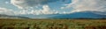 Beautiful landscape with expanse of meadows and mountains in the background