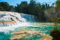 Landscape with waterfall fabulous Agua Azul, Chiapas, Palenque, Mexico. Amazing phenomenon of nature. Royalty Free Stock Photo