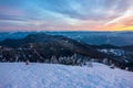 Beautiful landscape of Fagaras Mountains during sunrise, seen from Mount Cozia Royalty Free Stock Photo
