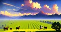 Beautiful landscape of farm fields. Cultivation of crops, production of food and raw materials. Generative ai