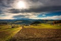 Beautiful landscape of a field in Podhale with a view of the Tatra Mountains. Poland Royalty Free Stock Photo
