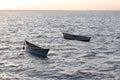 Beautiful landscape of Fishing boats on the sea. two boats and very small boats for fishing. Royalty Free Stock Photo