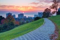 Arboretum and buildings on the background of sunset, Sochi, Russ