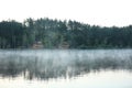 Beautiful landscape with forest and houses near lake. Royalty Free Stock Photo