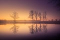 A beautiful landscape of a forest lake behing the trees. Spring scenery in the woodlands of Northern Europe.