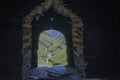 Beautiful landscape through fortress window