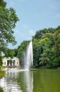 Beautiful landscape, Fountain Snake and Flora Pavilion on background, in the National Arboretum Sofiyivka, Ukraine