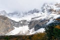 Beautiful landscape of the French Glasier on a foggy day