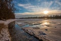 Beautiful landscape of the frozen Danube at sunset Royalty Free Stock Photo