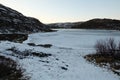 Beautiful landscape of the frozen lake with Tundra arctic in Teriberka Royalty Free Stock Photo