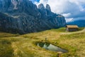 Beautiful landscape from Gardena Pass in Val Gardena region, Dolomites, Italy Royalty Free Stock Photo