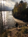 Beautiful landscape girl looking at the river Royalty Free Stock Photo