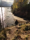 Beautiful landscape girl looking at the river Royalty Free Stock Photo