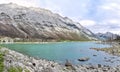 Beautiful landscape of a glacial Medicine Lake, Jasper National Park, Canada. Turquoise glacial water and majestic Rocky Royalty Free Stock Photo
