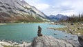 Beautiful landscape of a glacial mountain Medicine Lake, Jasper National Park, Canada. Turquoise glacial water and Rocky Mountains Royalty Free Stock Photo