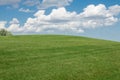 Beautiful landscape. Green grass field and cloudy blue sky Royalty Free Stock Photo