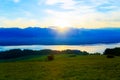 Beautiful landscape, green meadow and lake with mountain in background. Slovakia, Central Europe. Royalty Free Stock Photo