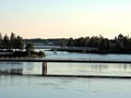 View of river, bridges in summer Oulu, Finland