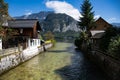 Beautiful landscape in Hallstatt. crystal clear mountain water flows into the HallstÃÂ¤tter lake