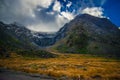 Beautiful landscape of high mountain glacier at milford sound, in south island in New Zealand Royalty Free Stock Photo