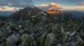 Beautiful landscape with high mountains with illuminated peaks. Amazing scene with Tatra mountains, High Tatras.