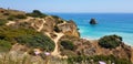 Beautiful landscape: hiking paths on rocky cliffs near the beach Praia Dona Ana, Lagos, Portugal Royalty Free Stock Photo
