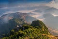 Beautiful landscape with hills and mountains with knee timber and yellow grass Royalty Free Stock Photo