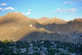 Leh Palace and City- View from the Shanti Stupa in Leh district, Ladakh, in the north India - 2019 Royalty Free Stock Photo