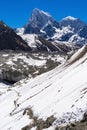 Beautiful landscape of Himalayas mountains. Everest Base Camp trek. Way from Gokyo to Dragnag. Royalty Free Stock Photo