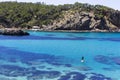 beautiful landscape in Ibiza of blue ocean in a sunny day with boats in the horizon. Summer and holidays concept Royalty Free Stock Photo